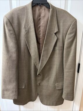 Pierre Balmain Blazer - 48R Silk Wool Glen Check Gold Tan Sport Coat